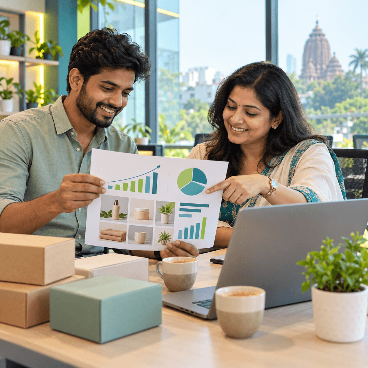 Diginnoya account manager reviewing a monthly growth report with a client