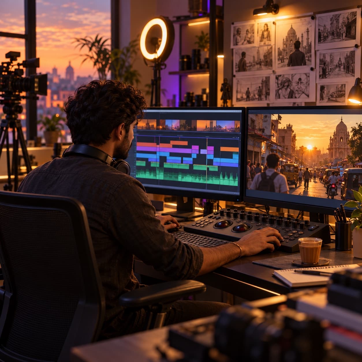 Diginnoya video editor colour grading a film on a timeline in a Bhubaneswar post-production studio